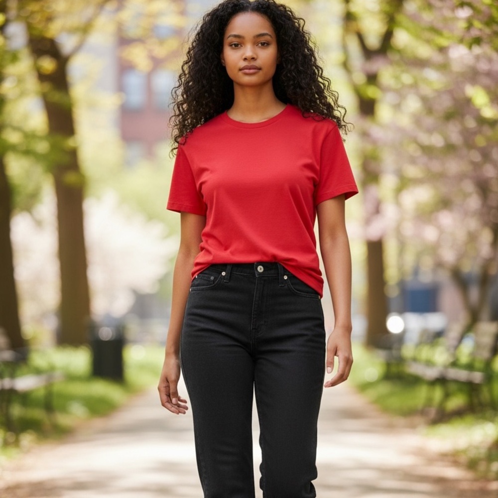 Levi's Women’s Black Straight Jeans with a Lands End Red woman’s top